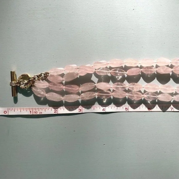 Designer SLANE ~ 18K Yellow Gold ~ Rose Quartz & Diamond Necklace Double Strand - Picture 15 of 16